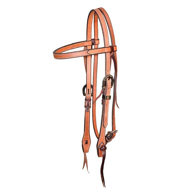 Partrade Roughout Leather Browband Headstall with Silver Horseshoe Buckles