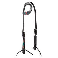 Weaver Leather Black Leather Single-Ear Headstall with Embroidery